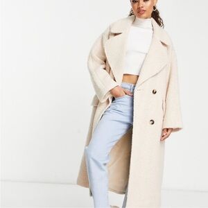 ASOS Women’s size 4 Cream Wool Blend Double Breasted Long Coat NEW